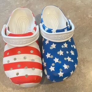 CROCS Red, white, and blue crocs